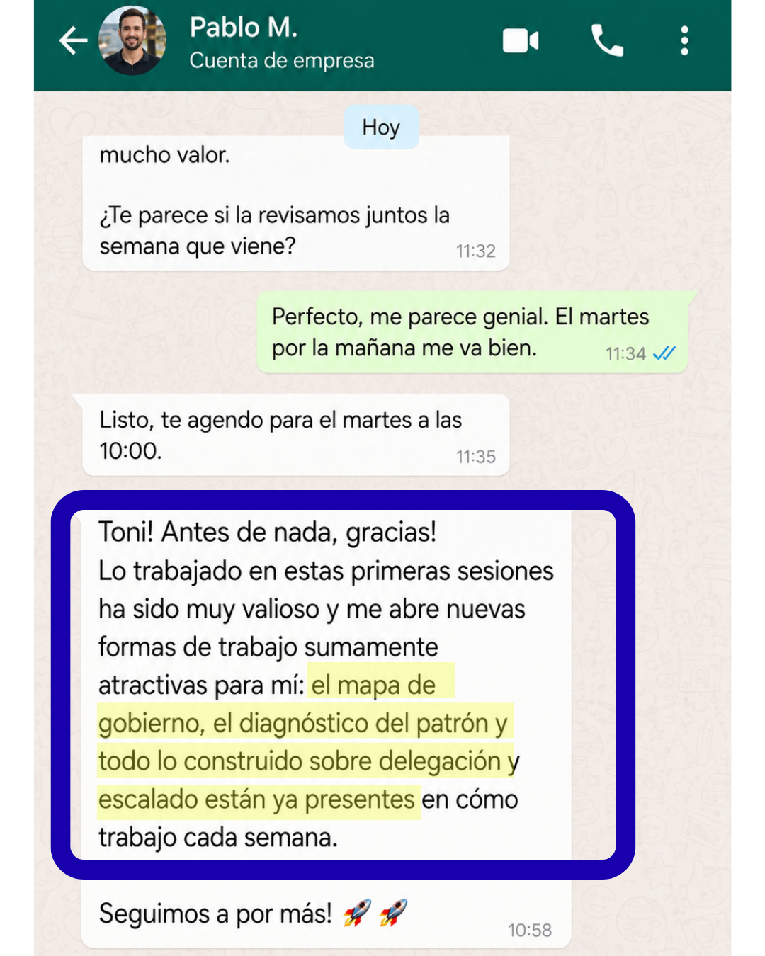 Captura completa de un mensaje real de un cliente del programa