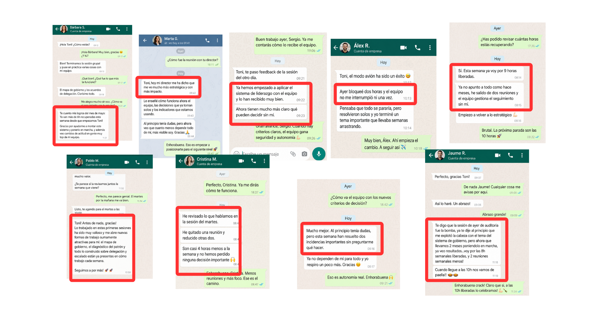Capturas de mensajes enviados por participantes de De Operativo a Estratégico durante el programa.