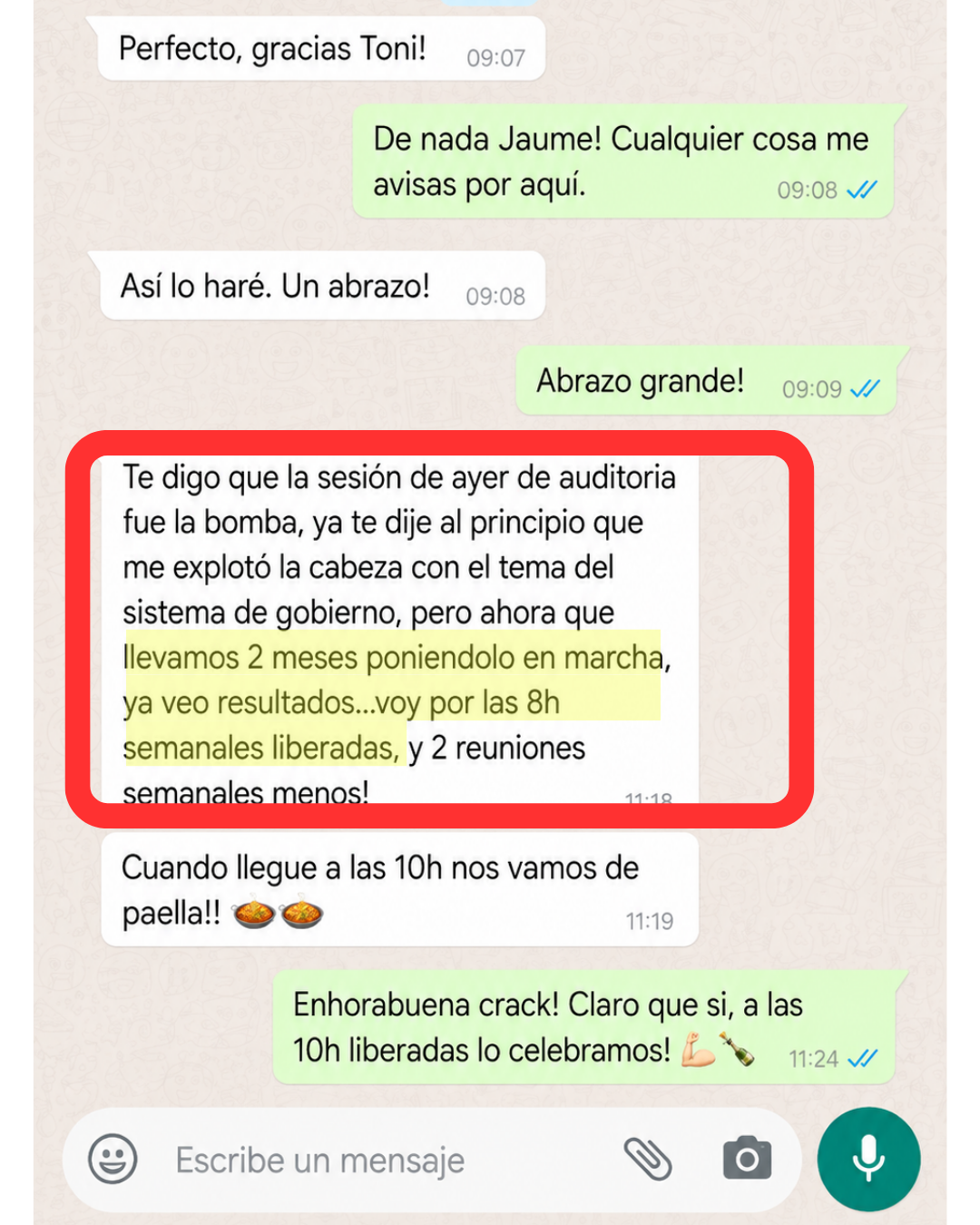Captura completa de un mensaje real de un cliente del programa
