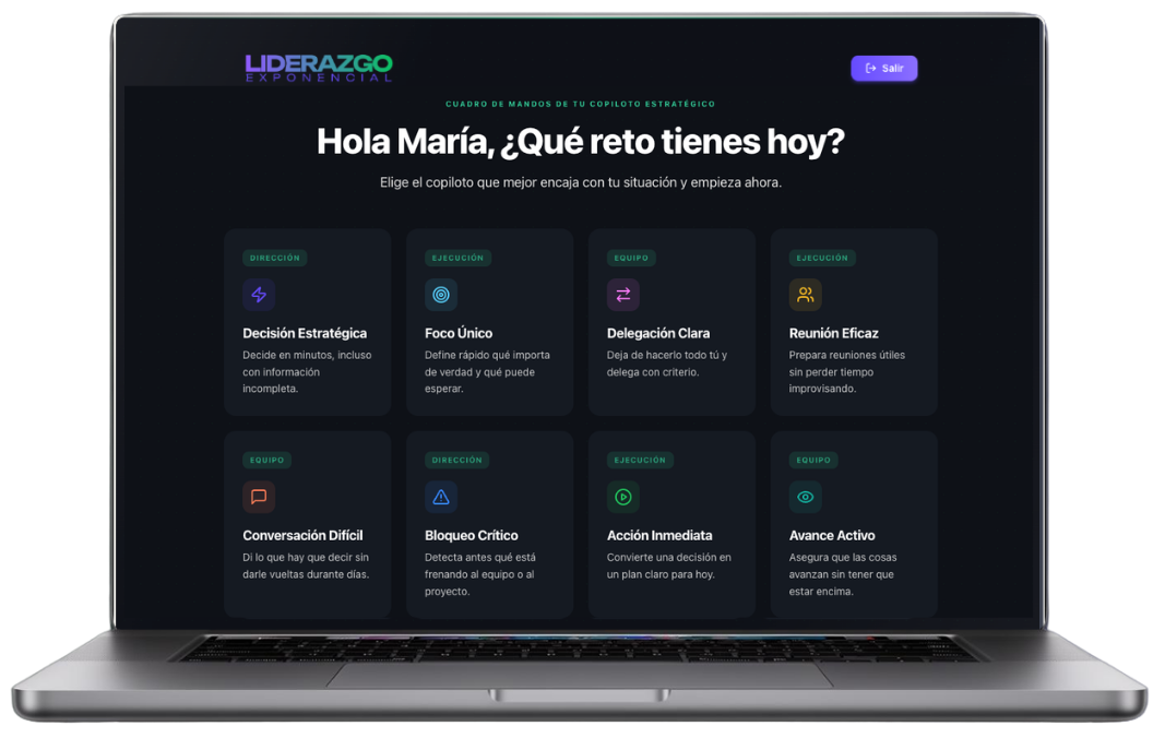 Dashboard de Liderazgo Exponencial con los 8 copilotos estratégicos