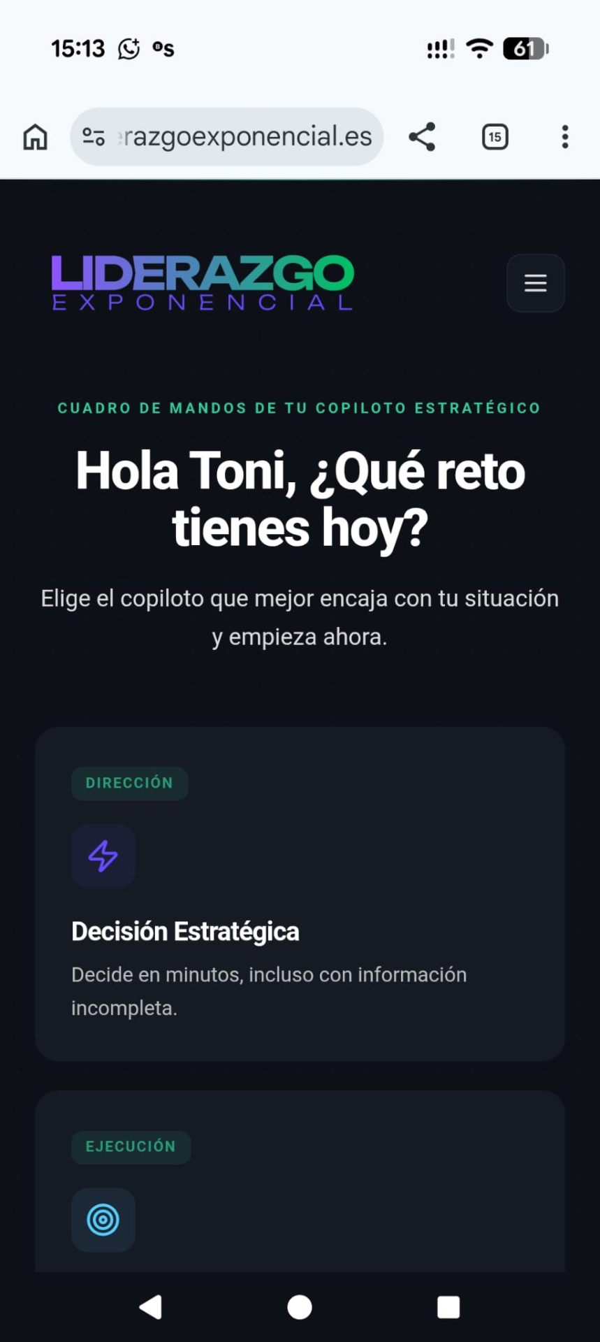 Pantalla de bienvenida del copiloto en móvil